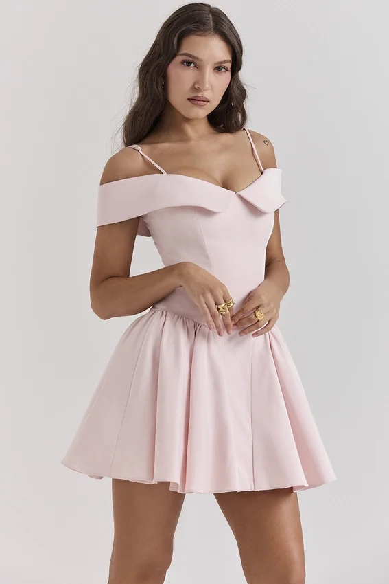 Elida Ballerina Pink Off Shoulder Mini Dress Elida Ballerina Pink Off Shoulder Mini Dress