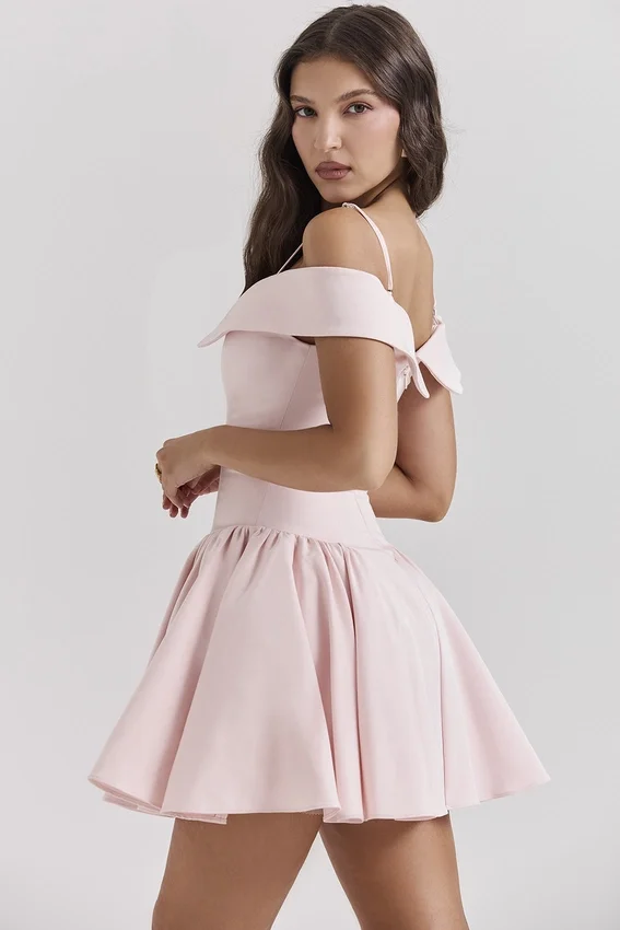 Elida Ballerina Pink Off Shoulder Mini Dress Elida Ballerina Pink Off Shoulder Mini Dress