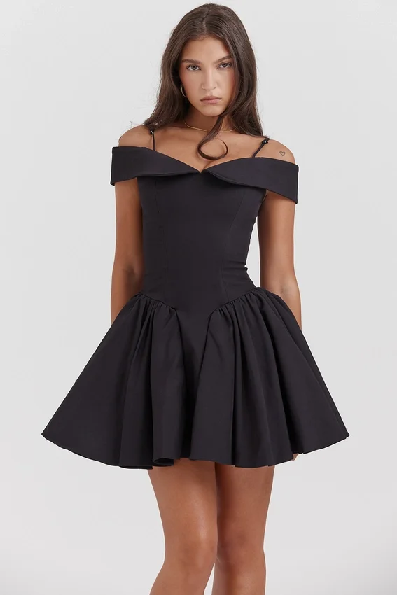 Elida Black Off Shoulder Mini Dress Elida Black Off Shoulder Mini Dress