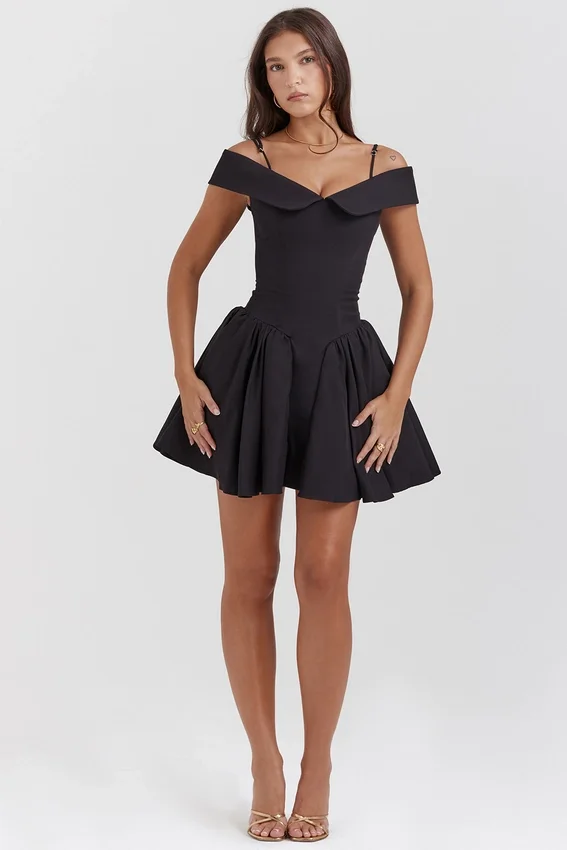 Elida Black Off Shoulder Mini Dress Elida Black Off Shoulder Mini Dress