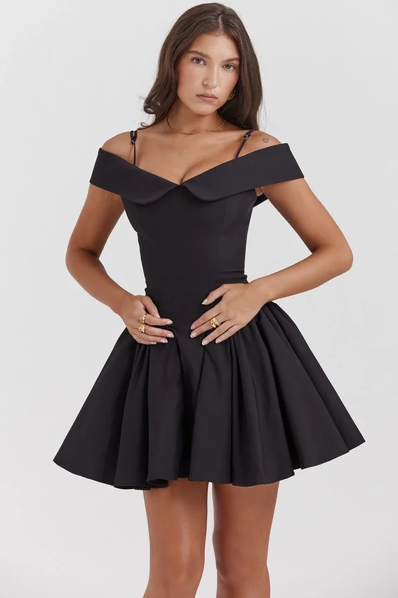 Elida Black Off Shoulder Mini Dress Elida Black Off Shoulder Mini Dress