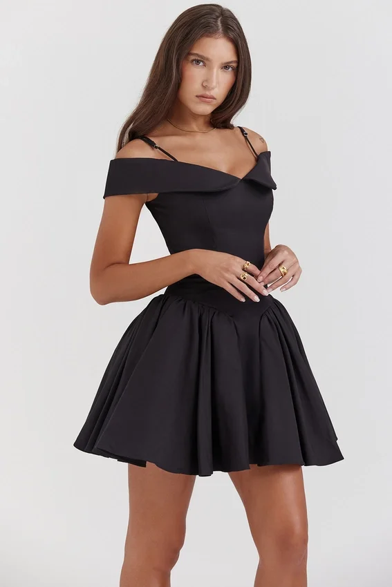 Elida Black Off Shoulder Mini Dress Elida Black Off Shoulder Mini Dress
