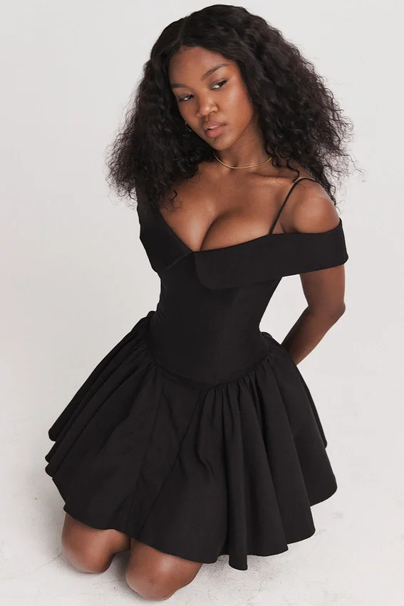 Elida Black Off Shoulder Mini Dress Elida Black Off Shoulder Mini Dress