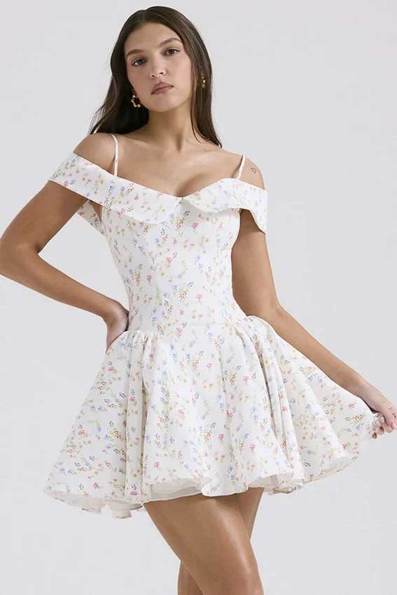 Elida White Posy Print Corset Mini Dress Elida White Posy Print Corset Mini Dress