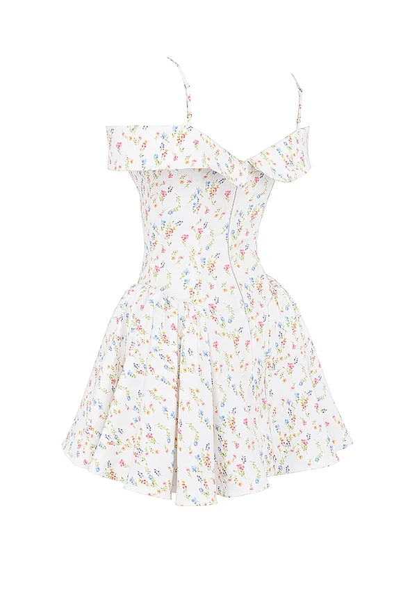 Elida White Posy Print Corset Mini Dress Elida White Posy Print Corset Mini Dress