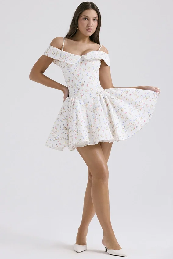 Elida White Posy Print Corset Mini Dress Elida White Posy Print Corset Mini Dress
