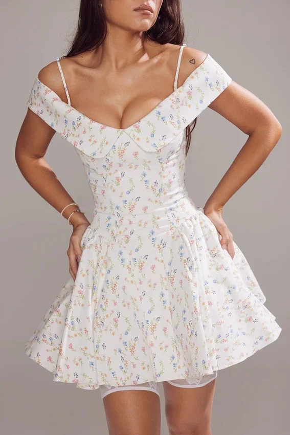 Elida White Posy Print Corset Mini Dress Elida White Posy Print Corset Mini Dress
