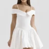 Elida White Twill Off Shoulder Mini Dress Elida White Twill Off Shoulder Mini Dress