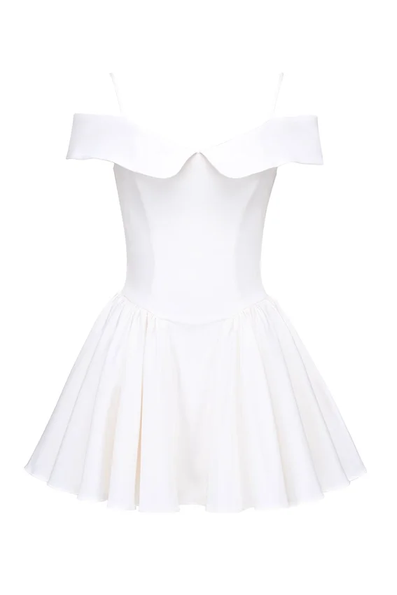 Elida White Twill Off Shoulder Mini Dress Elida White Twill Off Shoulder Mini Dress