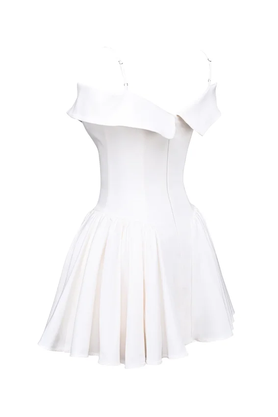 Elida White Twill Off Shoulder Mini Dress Elida White Twill Off Shoulder Mini Dress