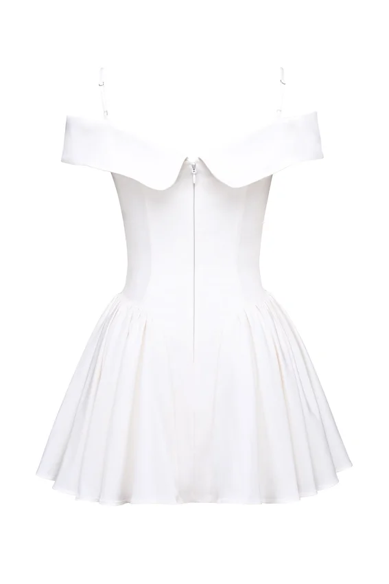 Elida White Twill Off Shoulder Mini Dress Elida White Twill Off Shoulder Mini Dress
