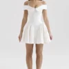 Elida White Twill Off Shoulder Mini Dress Elida White Twill Off Shoulder Mini Dress