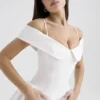 Elida White Twill Off Shoulder Mini Dress Elida White Twill Off Shoulder Mini Dress