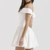 Elida White Twill Off Shoulder Mini Dress Elida White Twill Off Shoulder Mini Dress