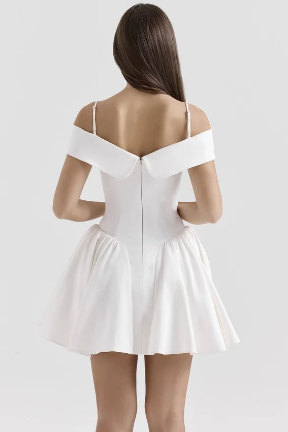 Elida White Twill Off Shoulder Mini Dress Elida White Twill Off Shoulder Mini Dress