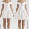 Elida White Twill Off Shoulder Mini Dress Elida White Twill Off Shoulder Mini Dress