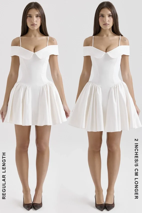 Elida White Twill Off Shoulder Mini Dress Elida White Twill Off Shoulder Mini Dress