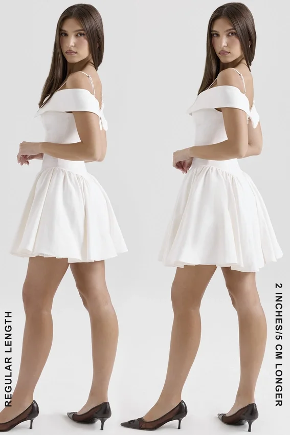 Elida White Twill Off Shoulder Mini Dress Elida White Twill Off Shoulder Mini Dress