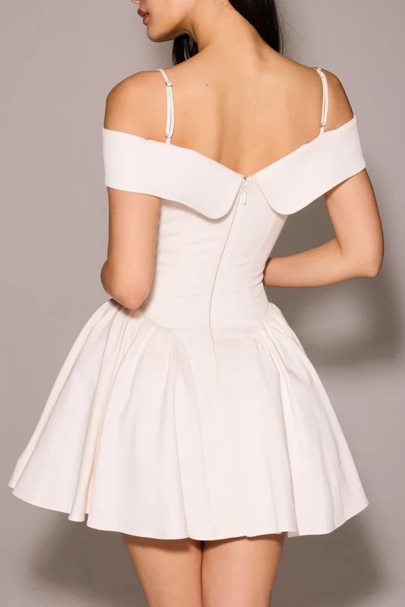 Elida White Twill Off Shoulder Mini Dress Elida White Twill Off Shoulder Mini Dress