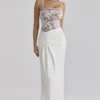 Eliette White Embellished Lace and Satin Maxi Dress Eliette White Embellished Lace and Satin Maxi Dress