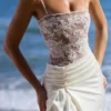 Eliette White Embellished Lace and Satin Maxi Dress Eliette White Embellished Lace and Satin Maxi Dress