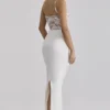 Eliette White Embellished Lace and Satin Maxi Dress Eliette White Embellished Lace and Satin Maxi Dress