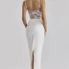 Eliette White Embellished Lace and Satin Maxi Dress Eliette White Embellished Lace and Satin Maxi Dress