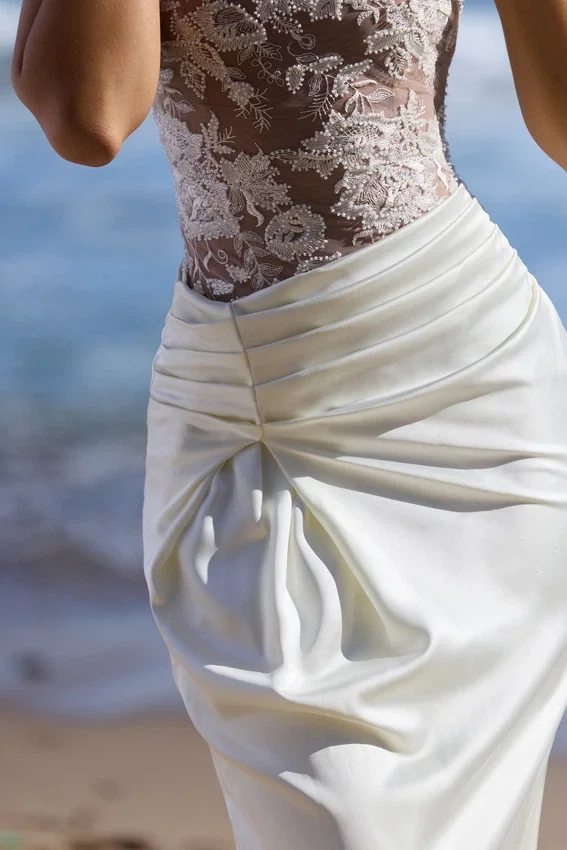Eliette White Embellished Lace and Satin Maxi Dress Eliette White Embellished Lace and Satin Maxi Dress