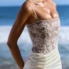 Eliette White Embellished Lace and Satin Maxi Dress Eliette White Embellished Lace and Satin Maxi Dress