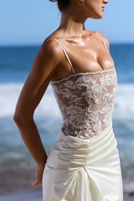Eliette White Embellished Lace and Satin Maxi Dress Eliette White Embellished Lace and Satin Maxi Dress
