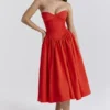 Elizabeth Italian Tomato Strapless Midi Sundress
