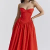 Elizabeth Italian Tomato Strapless Midi Sundress