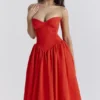 Elizabeth Italian Tomato Strapless Midi Sundress
