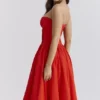 Elizabeth Italian Tomato Strapless Midi Sundress