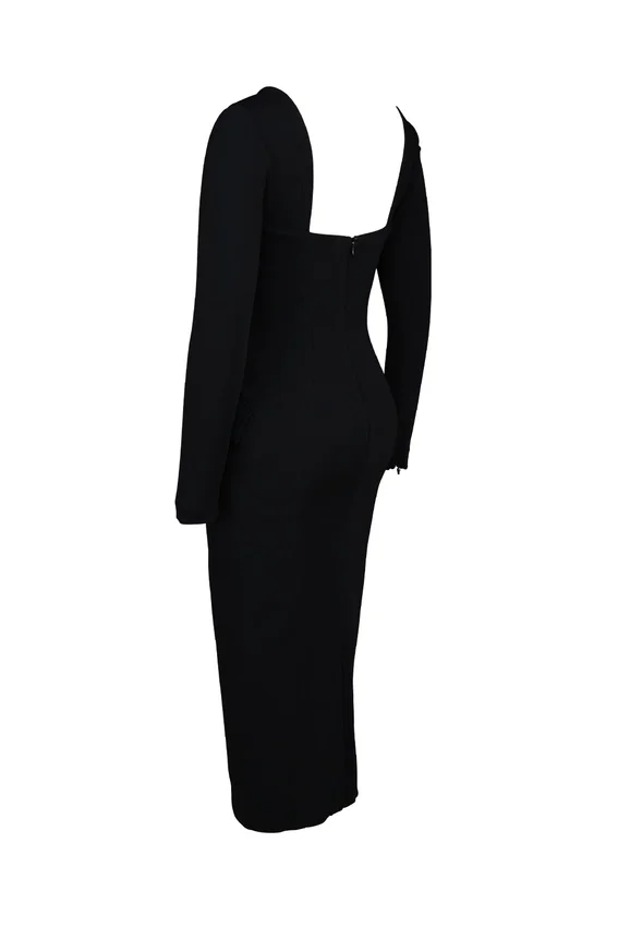 Ella Black Stretch Crepe Long Sleeve Midi Dress Ella Black Stretch Crepe Long Sleeve Midi Dress