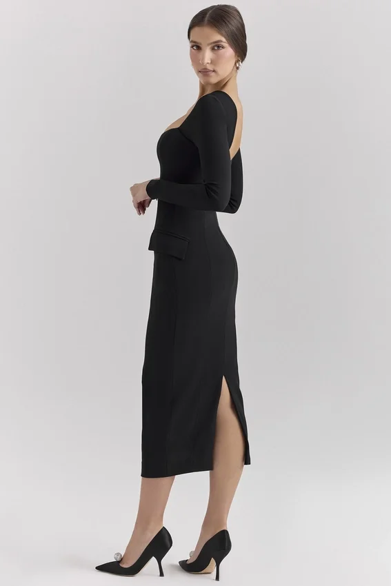 Ella Black Stretch Crepe Long Sleeve Midi Dress Ella Black Stretch Crepe Long Sleeve Midi Dress