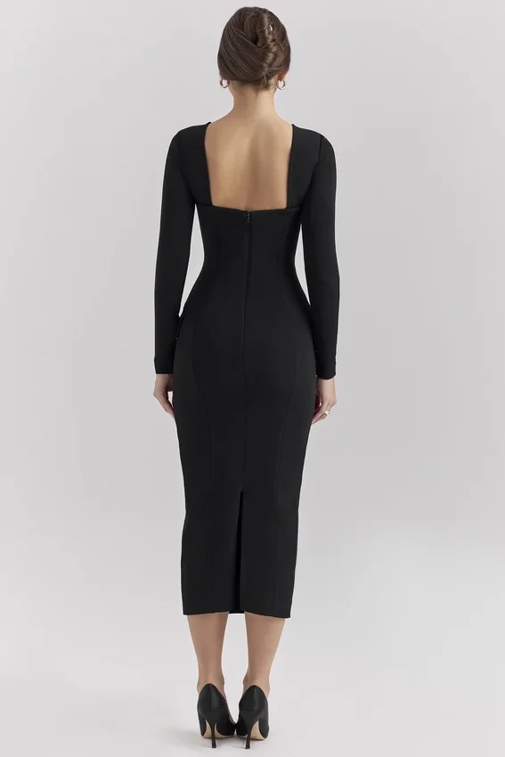 Ella Black Stretch Crepe Long Sleeve Midi Dress Ella Black Stretch Crepe Long Sleeve Midi Dress