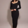 Ella Black Stretch Crepe Long Sleeve Midi Dress Ella Black Stretch Crepe Long Sleeve Midi Dress