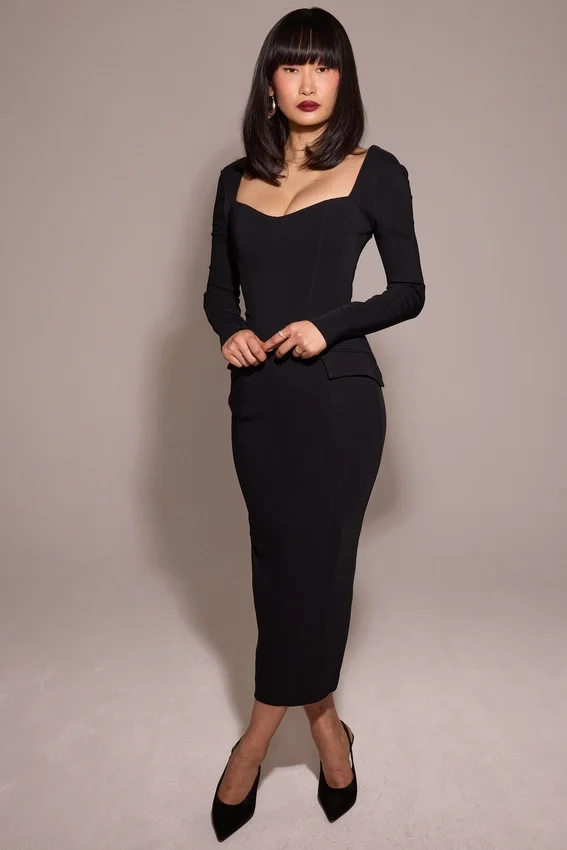 Ella Black Stretch Crepe Long Sleeve Midi Dress Ella Black Stretch Crepe Long Sleeve Midi Dress