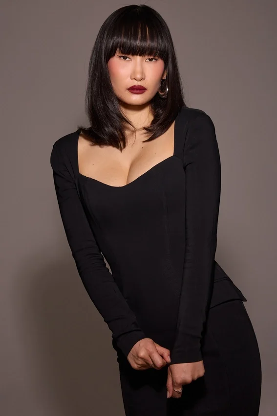 Ella Black Stretch Crepe Long Sleeve Midi Dress Ella Black Stretch Crepe Long Sleeve Midi Dress