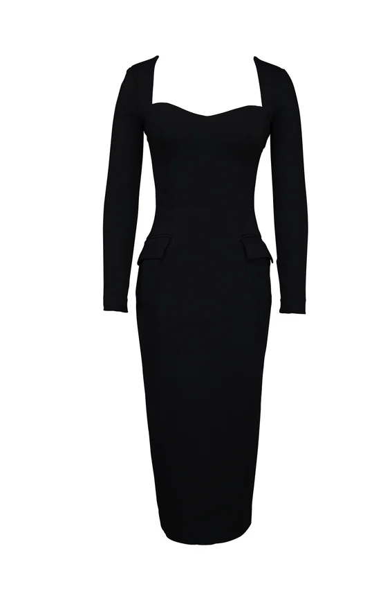 Ella Black Stretch Crepe Long Sleeve Midi Dress Ella Black Stretch Crepe Long Sleeve Midi Dress