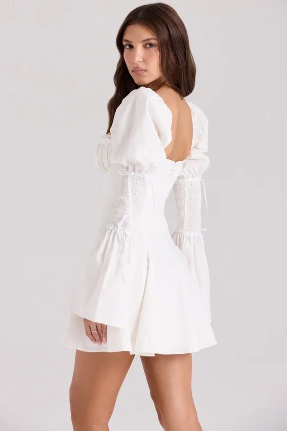 Ellerie White Cotton Flute Sleeve Mini Dress Ellerie White Cotton Flute Sleeve Mini Dress