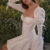 Ellerie White Cotton Flute Sleeve Mini Dress Ellerie White Cotton Flute Sleeve Mini Dress