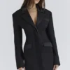 Ellis Black Satin Trimmed Hourglass Blazer Dress Ellis Black Satin Trimmed Hourglass Blazer Dress