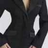 Ellis Black Satin Trimmed Hourglass Blazer Dress Ellis Black Satin Trimmed Hourglass Blazer Dress