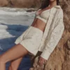 Eman White Cotton Broderie Anglaise Shorts