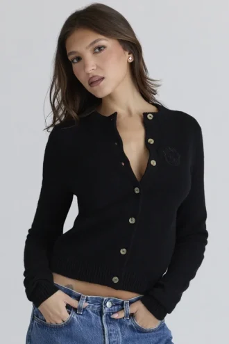 Emblem Black Cashmere + Wool Cardigan