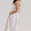 Emilia Cream Floral Print Stretch Cotton Halter Neck Midi Dress Emilia Cream Floral Print Stretch Cotton Halter Neck Midi Dress