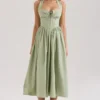 Emilia Sage Stretch Cotton Halter Neck Midi Dress Emilia Sage Stretch Cotton Halter Neck Midi Dress