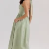 Emilia Sage Stretch Cotton Halter Neck Midi Dress Emilia Sage Stretch Cotton Halter Neck Midi Dress